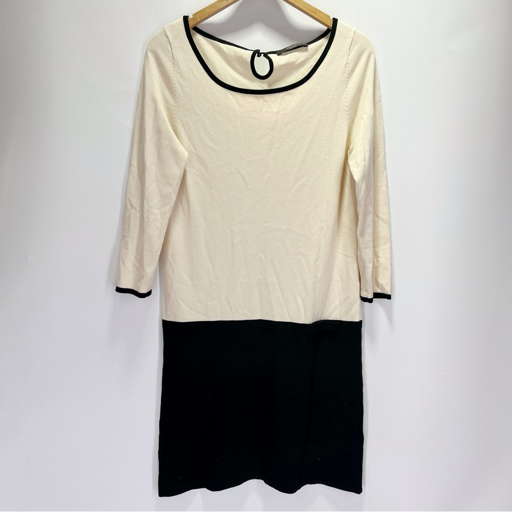 🛍️MaxMara Weekend Drop Waist Long Sleeve Shift Knit Dress Ivory/Black Bow